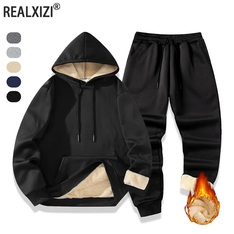 Plush Thickened Hoodie and Sweatpants Two-Piece Set