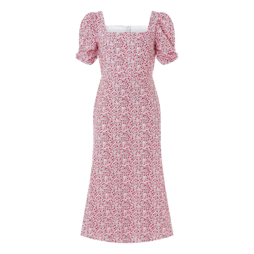 Thumbnail: Puff Sleeve Floral Print Elegant Flowy A-Line Midi Dress