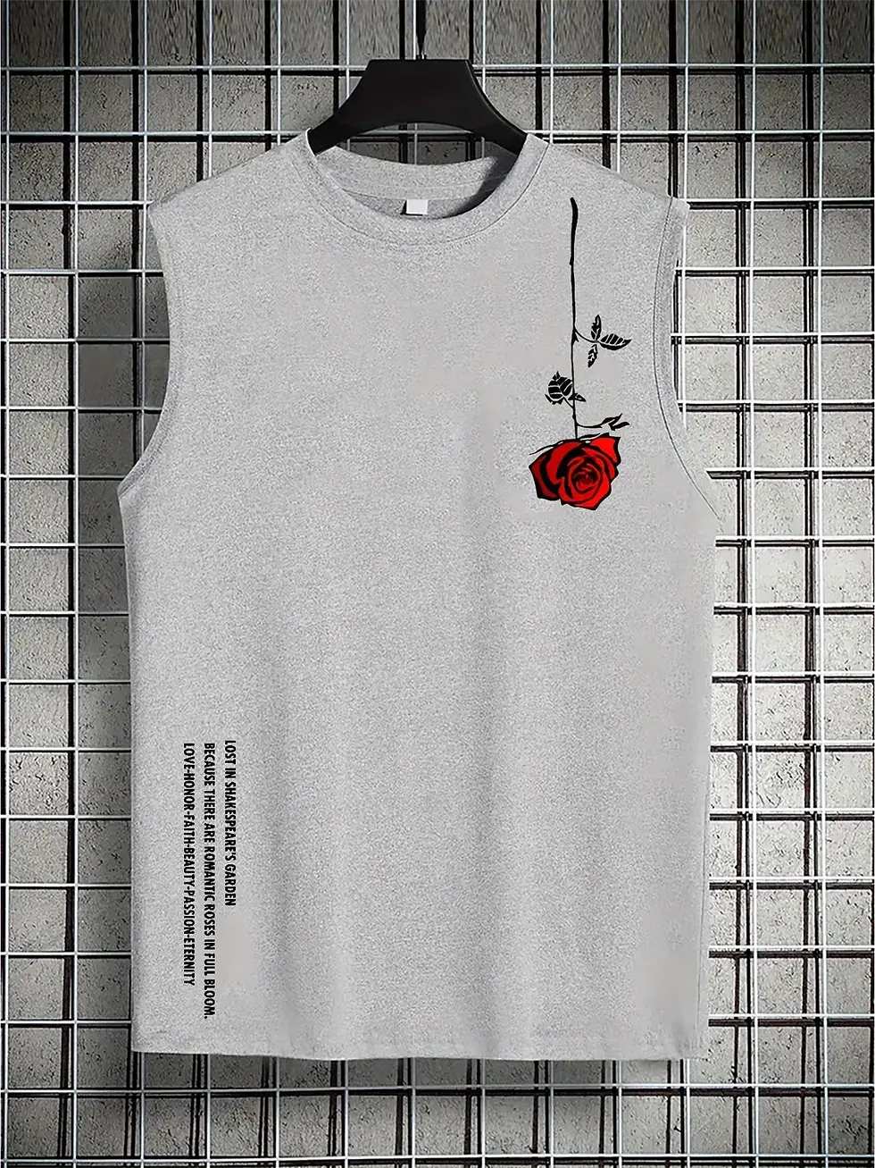 Thumbnail: Rose Pattern Breathable Round Neck Tank Top