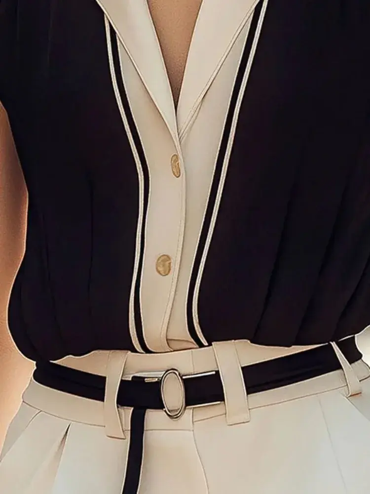 Thumbnail: Notched Collar Sleeveless Blouse