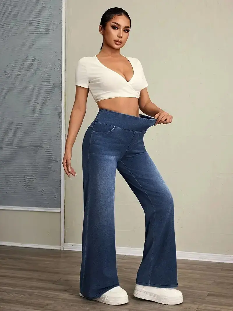 Elastic Waist Loose Straight-Leg Jeans