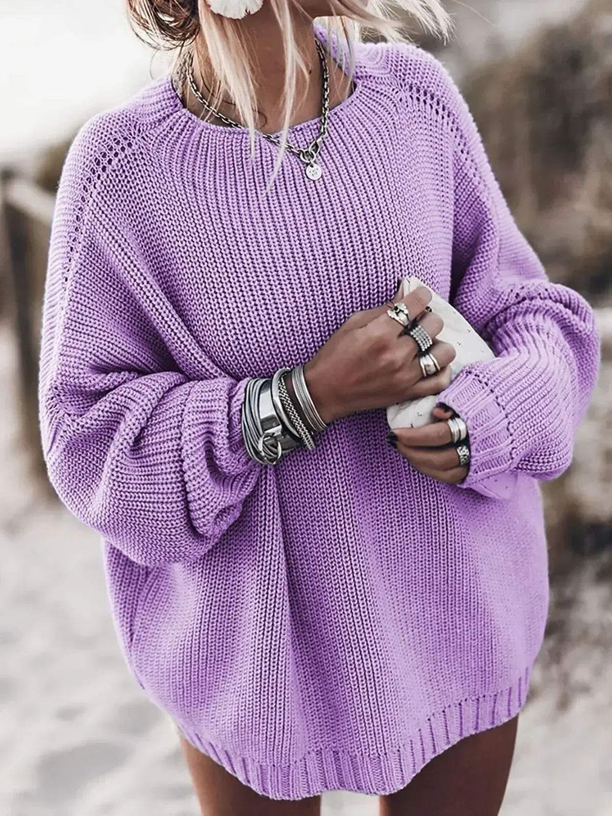 Batwing Sleeve Knitted Pullover Sweater