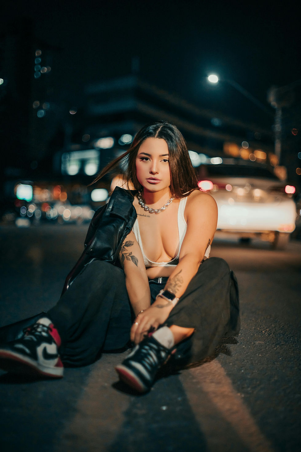 beautiful women posing on the street