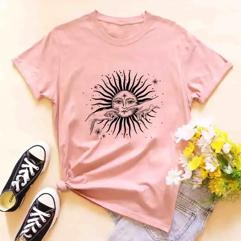Thumbnail: Boho Style Vintage Sun Hands Print T-Shirts