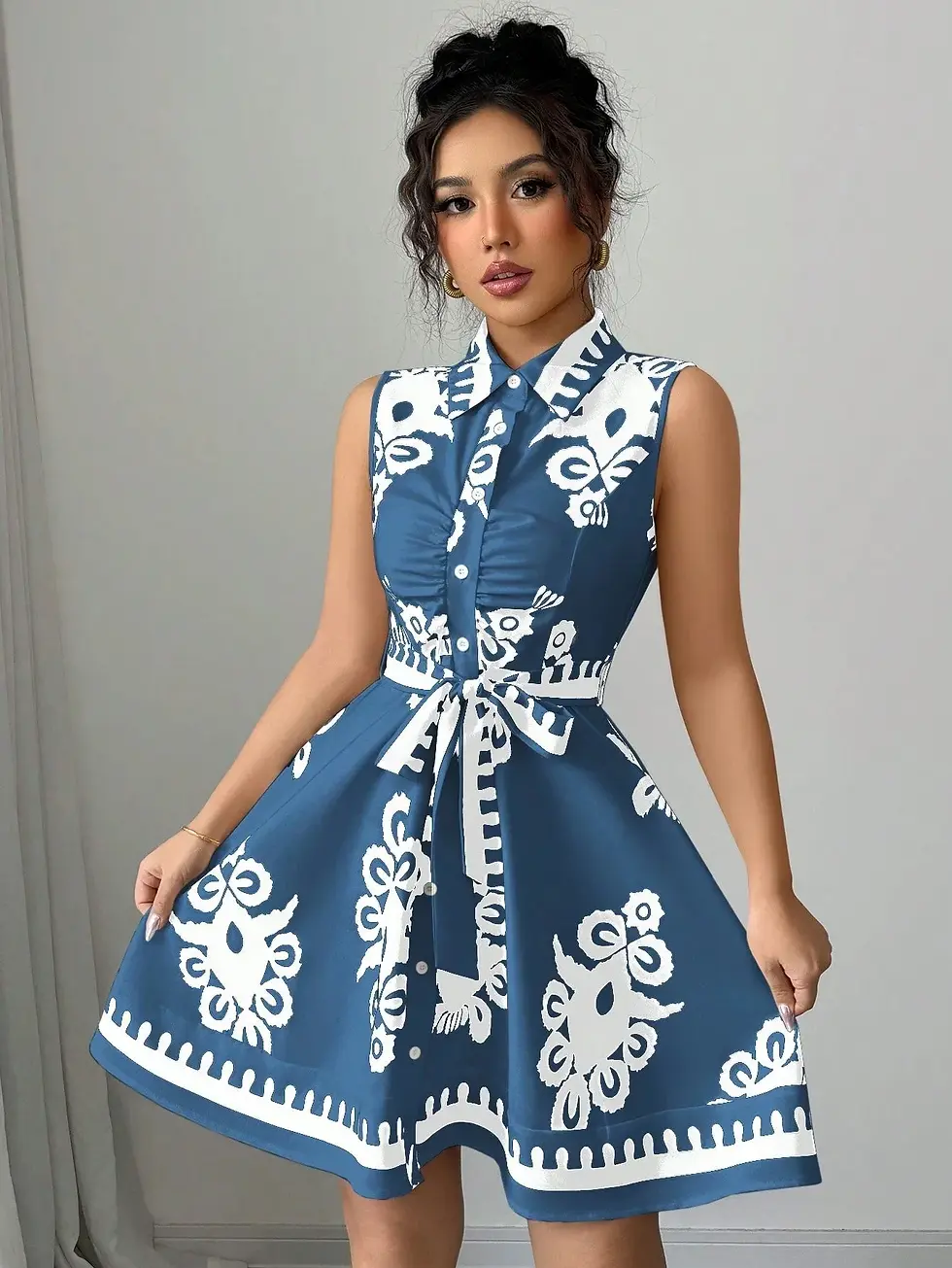 Miniatura: Women's Fashion Strapless Floral Print Belted Waist Dress Ladies Summer Beach