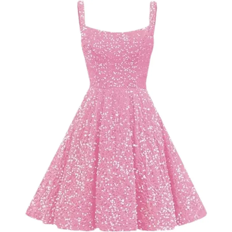 Thumbnail: Sparkly Sequin Flowy A-Line Short Homecoming Dress With Pockets