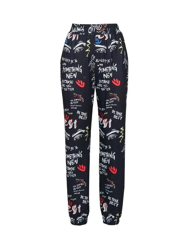 Thumbnail: Elastic Waist Slogan Printed Sweatpants