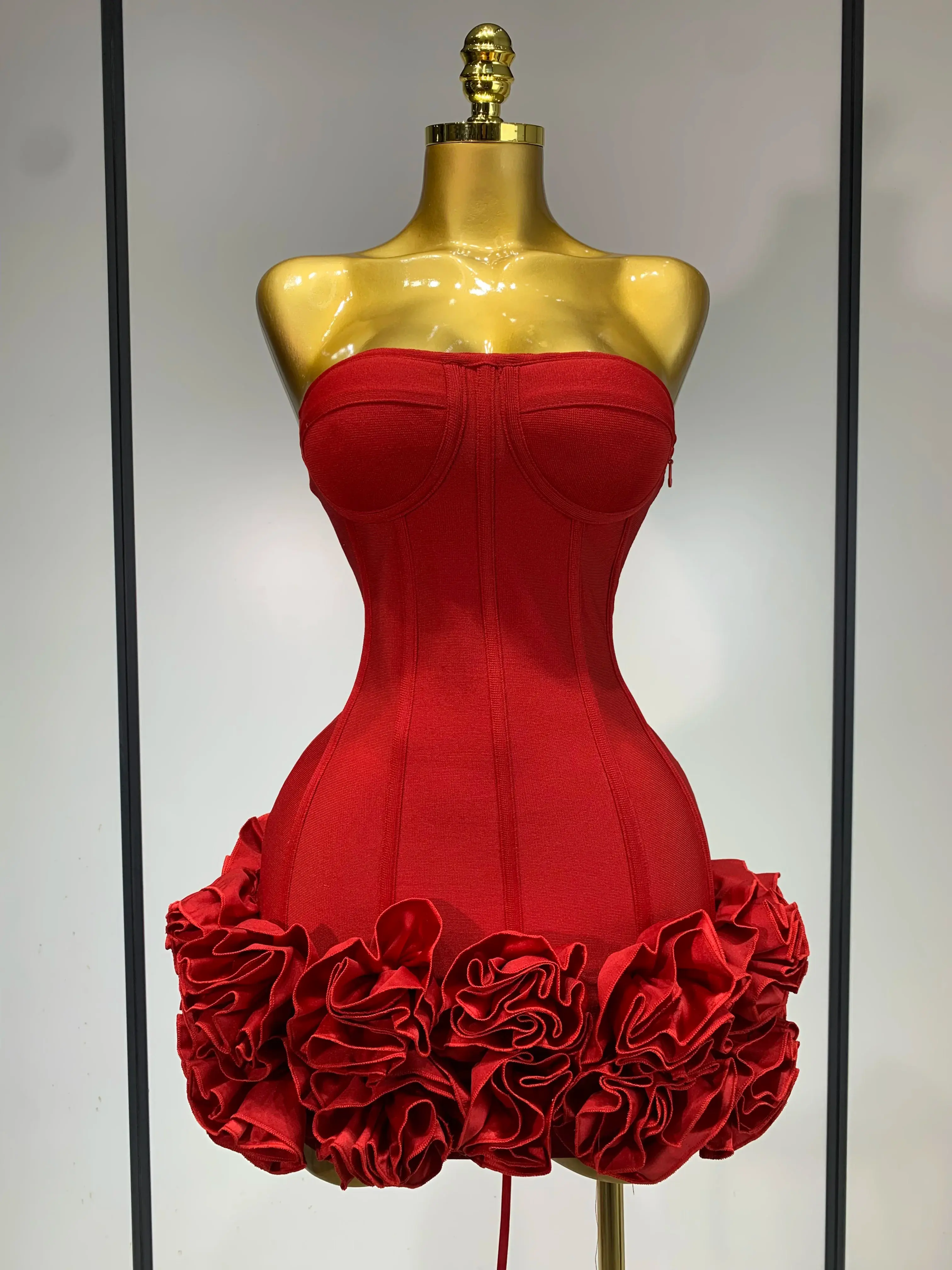 Strapless Backless Flower Embellished Mini Bandage Bodycon Dress