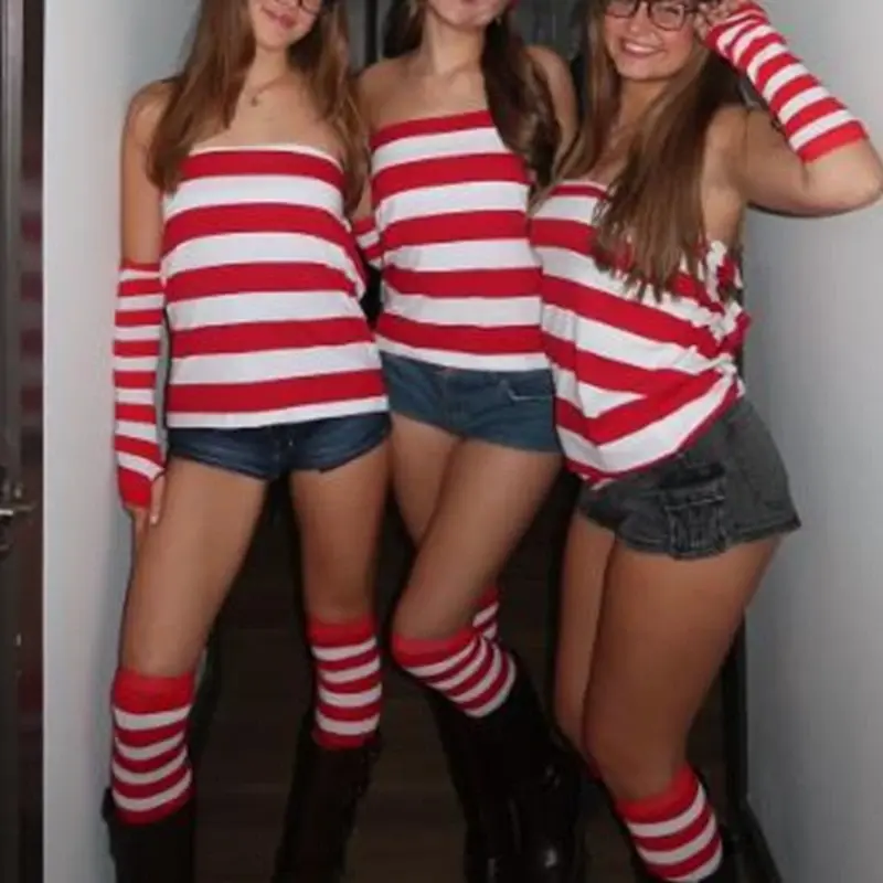 Thumbnail: Strapless Tube Top, Arm Sleeves and Stockings Where's Waldo Cosplay