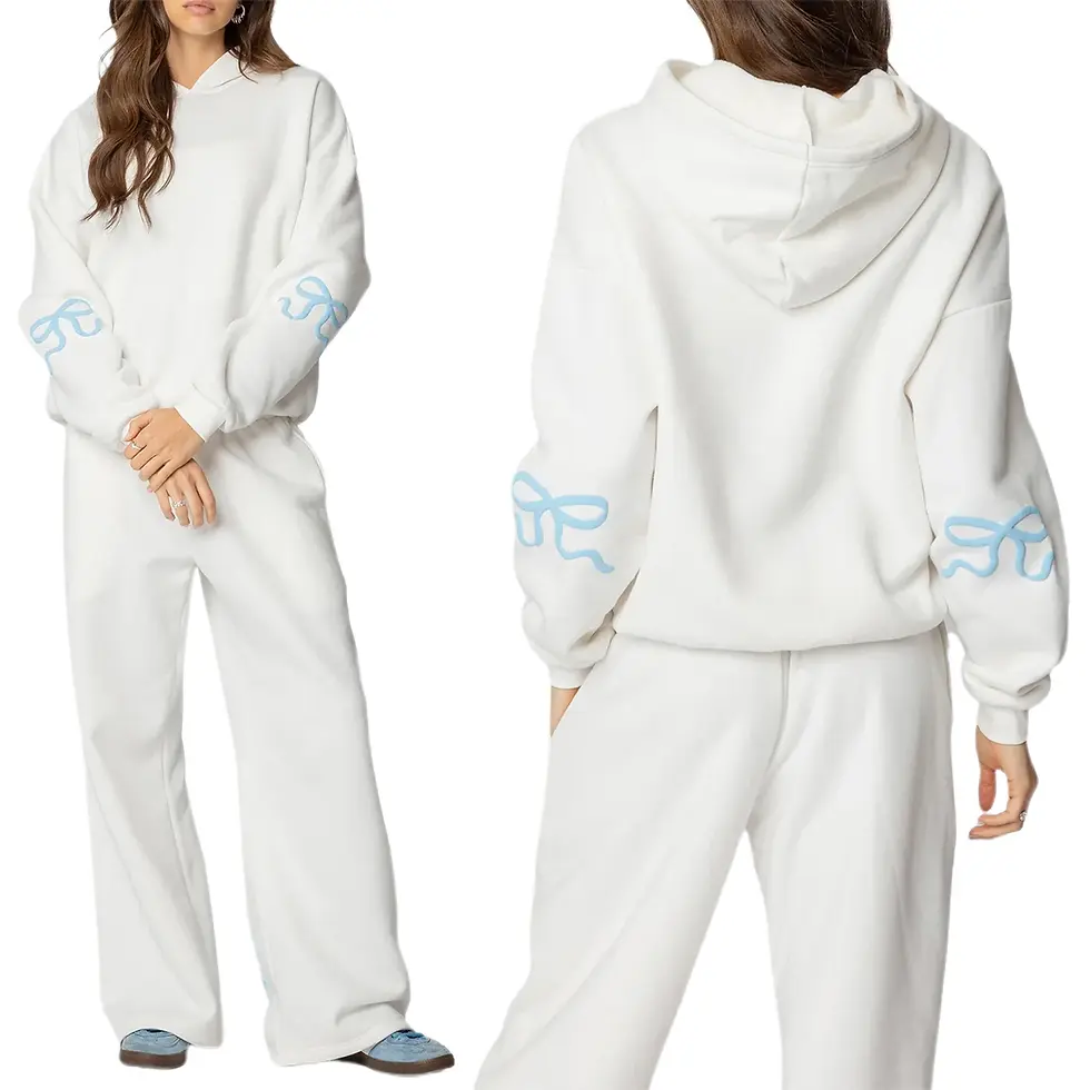 Thumbnail: Y2K Bow Print Hoodie and Elastic Waist Pants Outfits Set