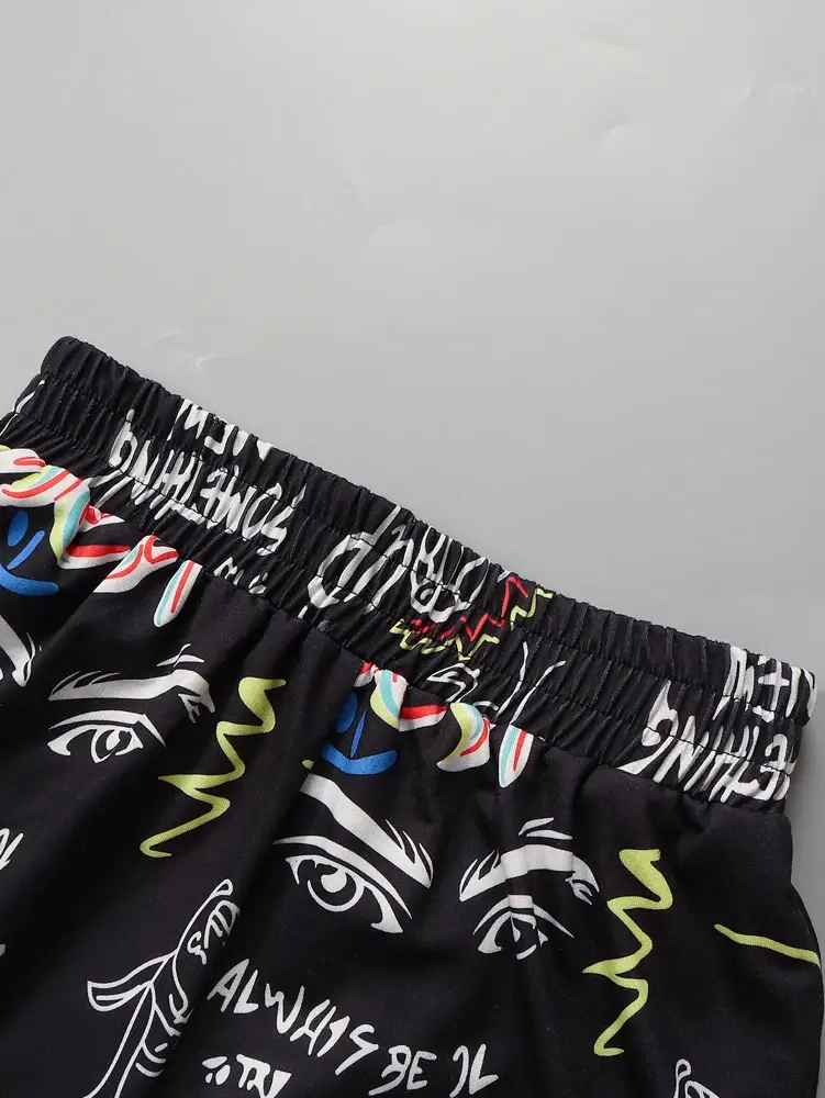 Thumbnail: Elastic Waist Slogan Printed Sweatpants