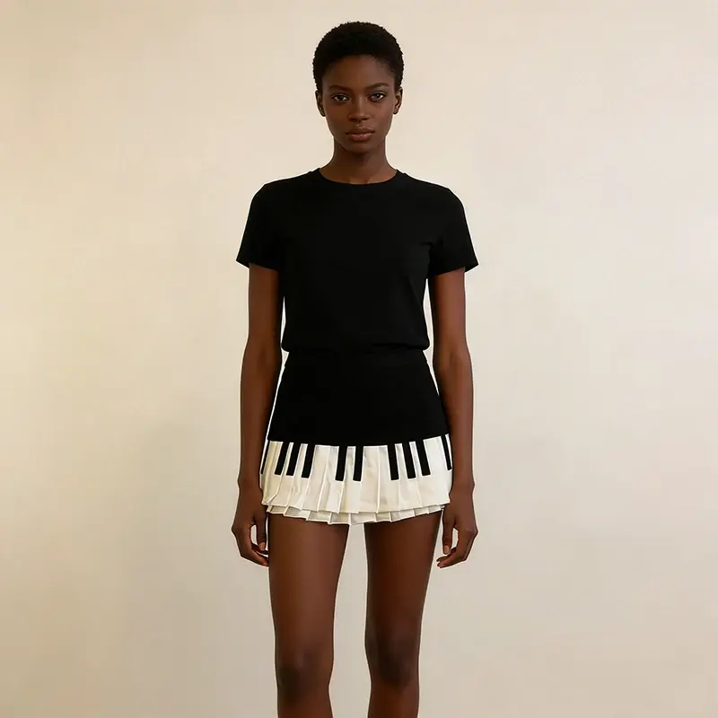 Thumbnail: Chic Patchwork Thin Piano Skirt