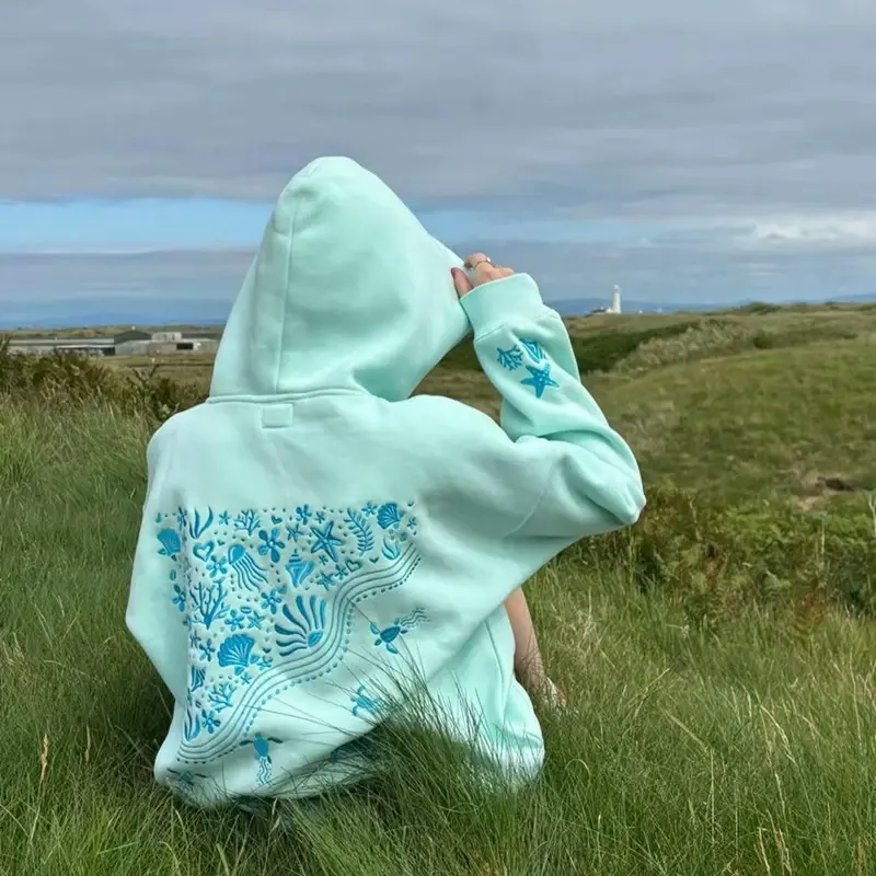 Thumbnail: Turtle Graphic Embroidery Aesthetic Beach Hoodie