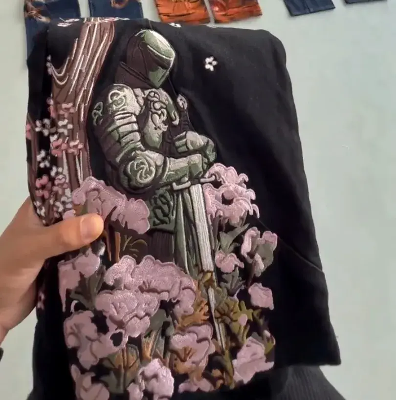 Vintage Cherry Blossom Black Knight Embroidery Jeans