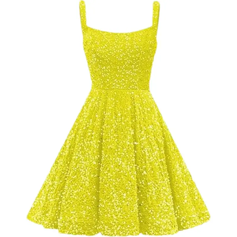 Thumbnail: Sparkly Sequin Flowy A-Line Short Homecoming Dress With Pockets