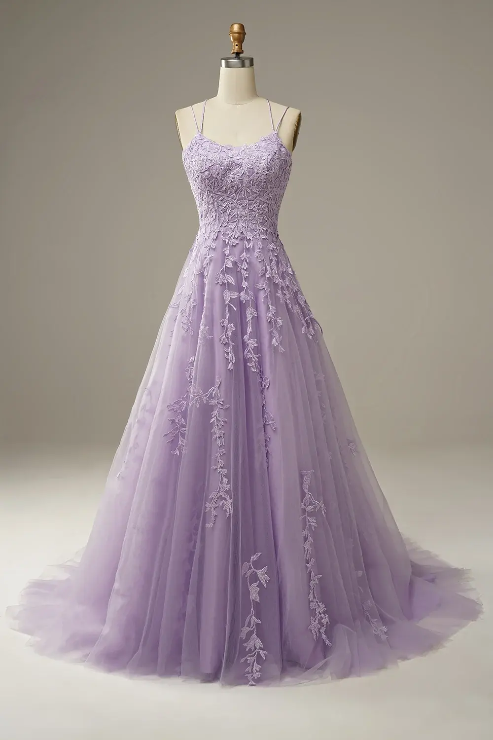 Open Back Prom A-Line Lace-Up Floral Dress