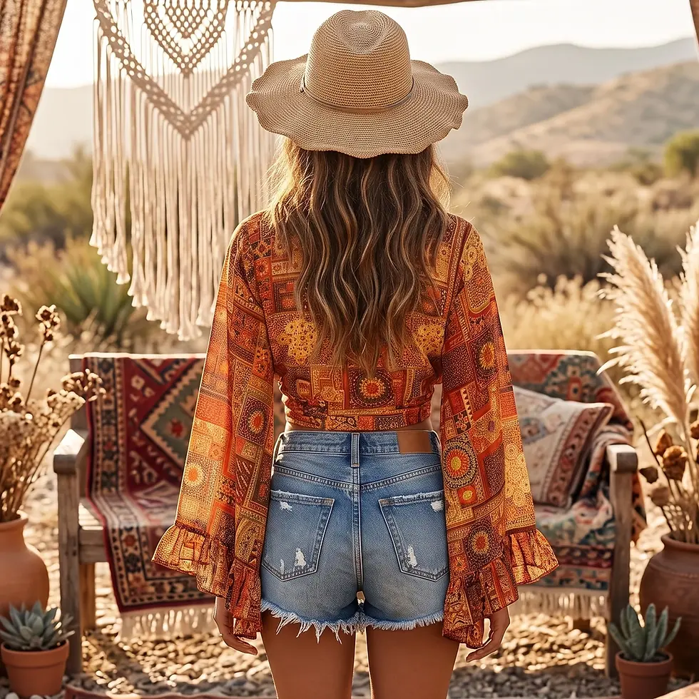 Thumbnail: Boho Queens Sunset Flower Beach Kimono Top