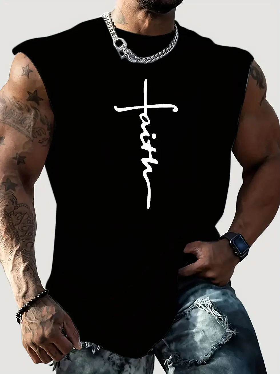 Thumbnail: Faith Cross Pattern Printed  Sleeveless Tank Top