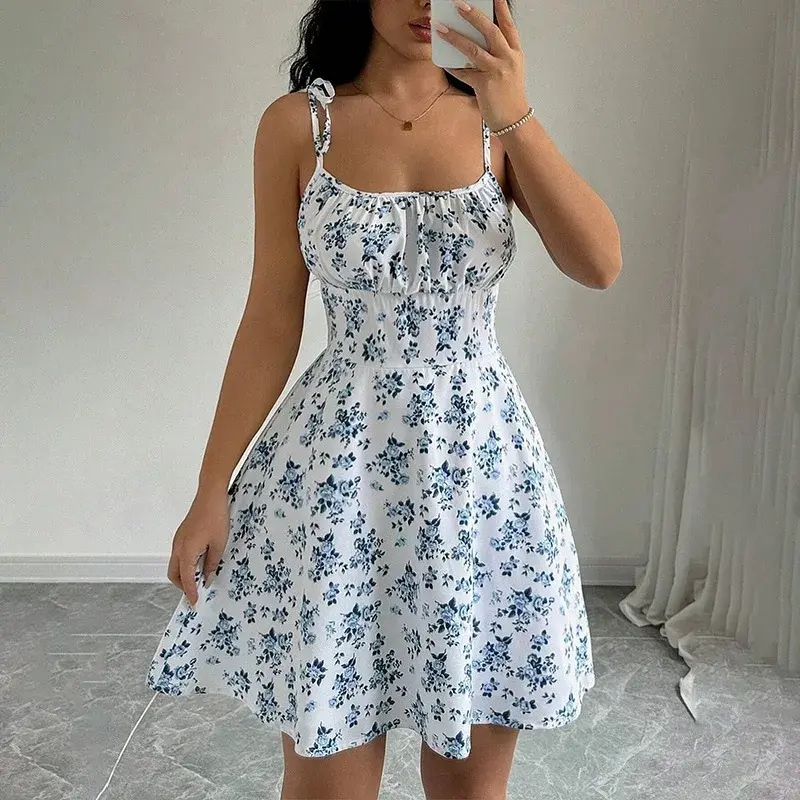 Thumbnail: Summer Floral Spaghetti Strap Beach Short Dress