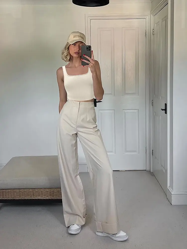 Thumbnail: Solid Square Neck Ribbed Tank Top