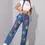 Thumbnail: Women's Smile Face Print Stretch Jeans