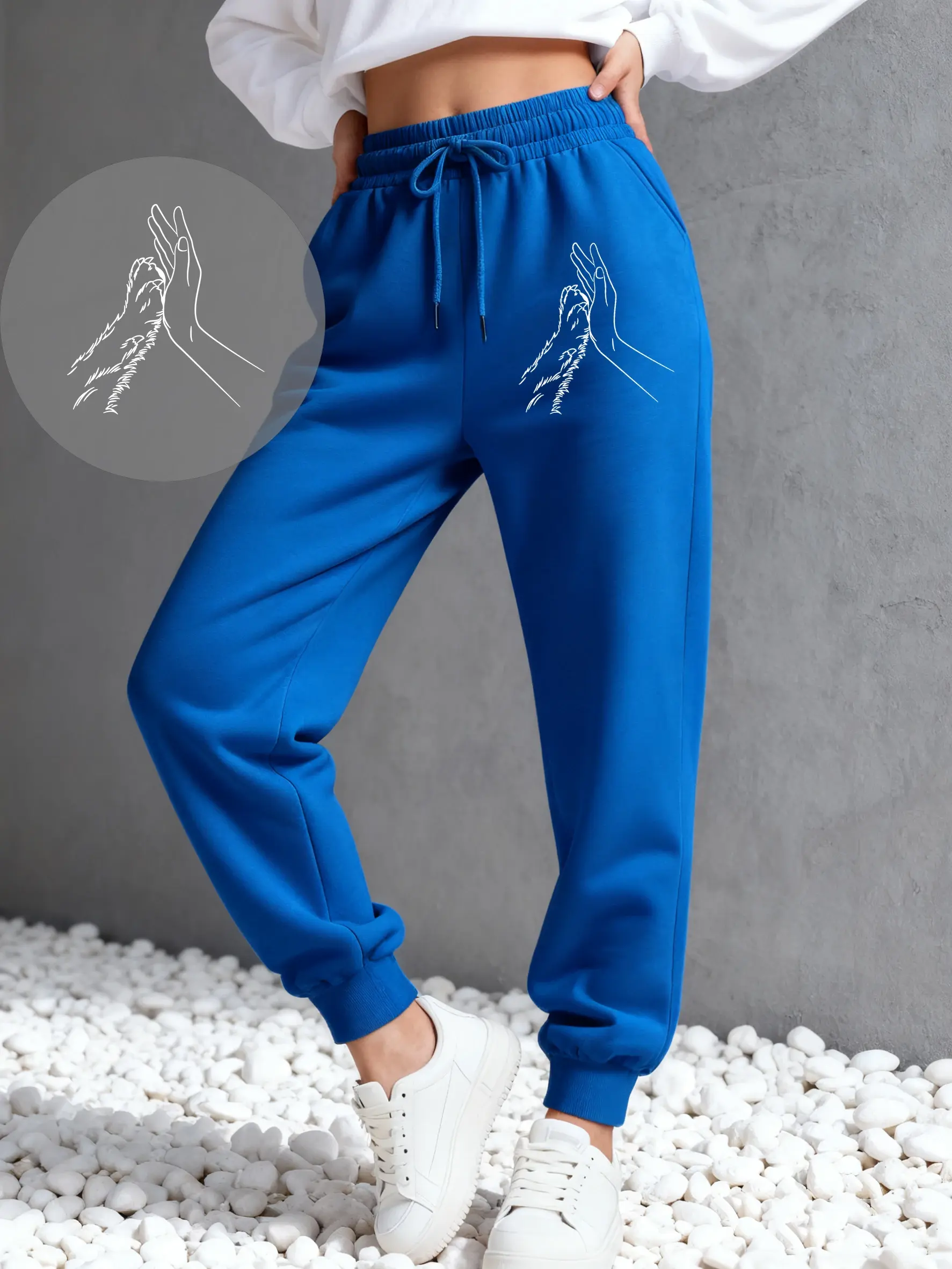 Human Palm and Pet Palm Fleece Drawstring Sweatpants