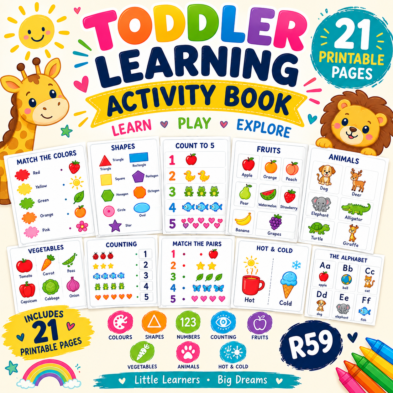 Toddler Learning Activity Book | 21 Printable Pages