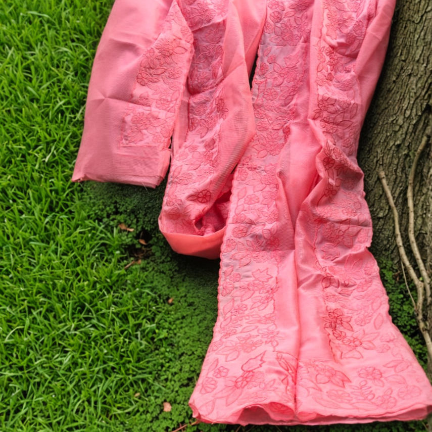 Thumbnail: Pallu portion of peach kota organza saree