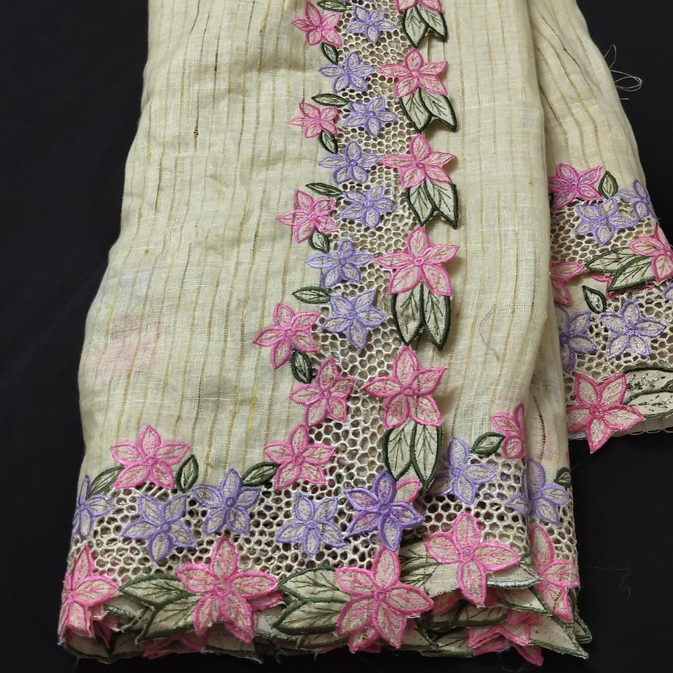 Linen saree with cutwork border