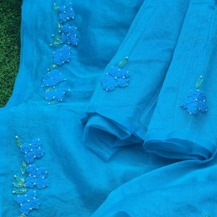 Blue kota handwork saree and blouse