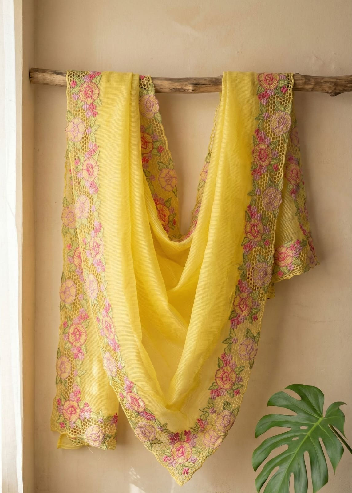 Cutwork Saree -Yellow Color Party Wear