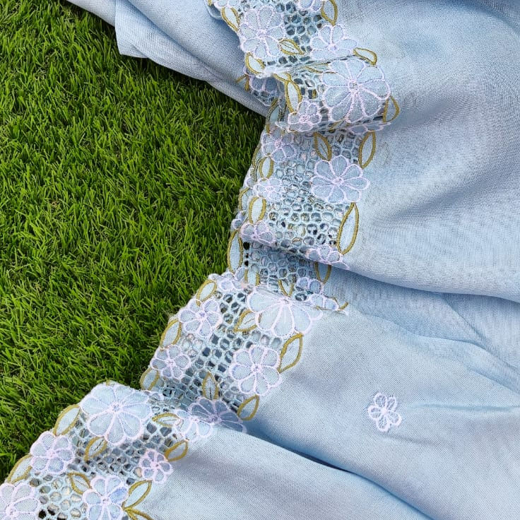 Beautiful pastel blue saree perfect for baptism moms
