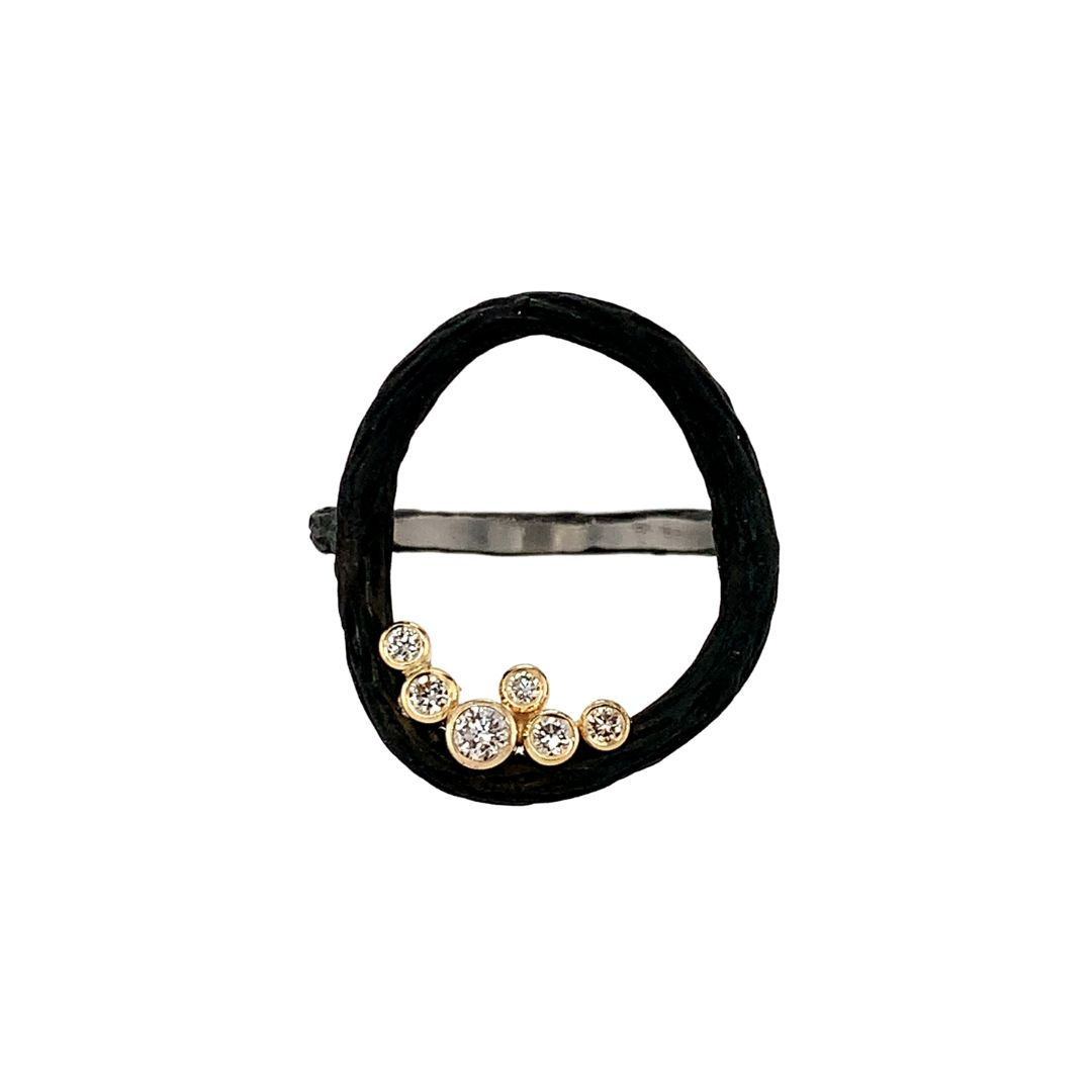 blackened steel and diamond 'pebble circle' ring