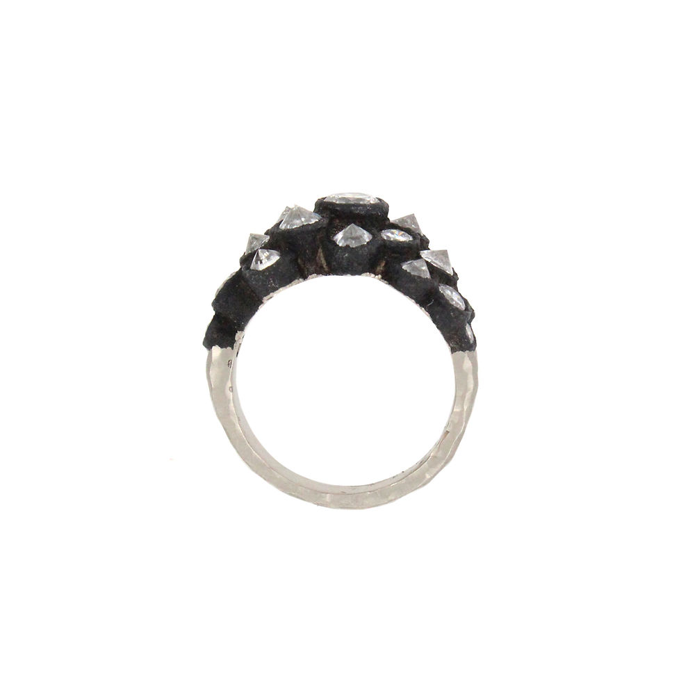 Thumbnail: blackened gold diamond cluster ring