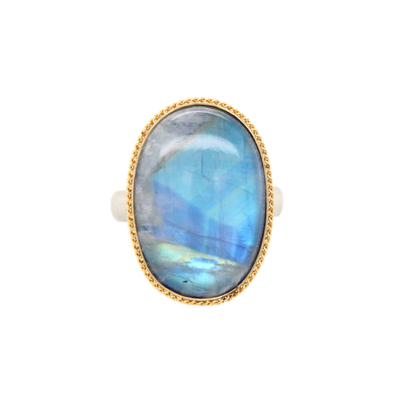 mixed metal oval moonstone ring