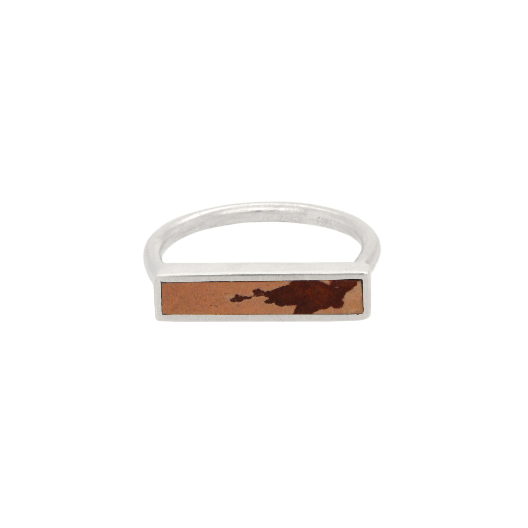 silver and dendritic jasper stacking ring