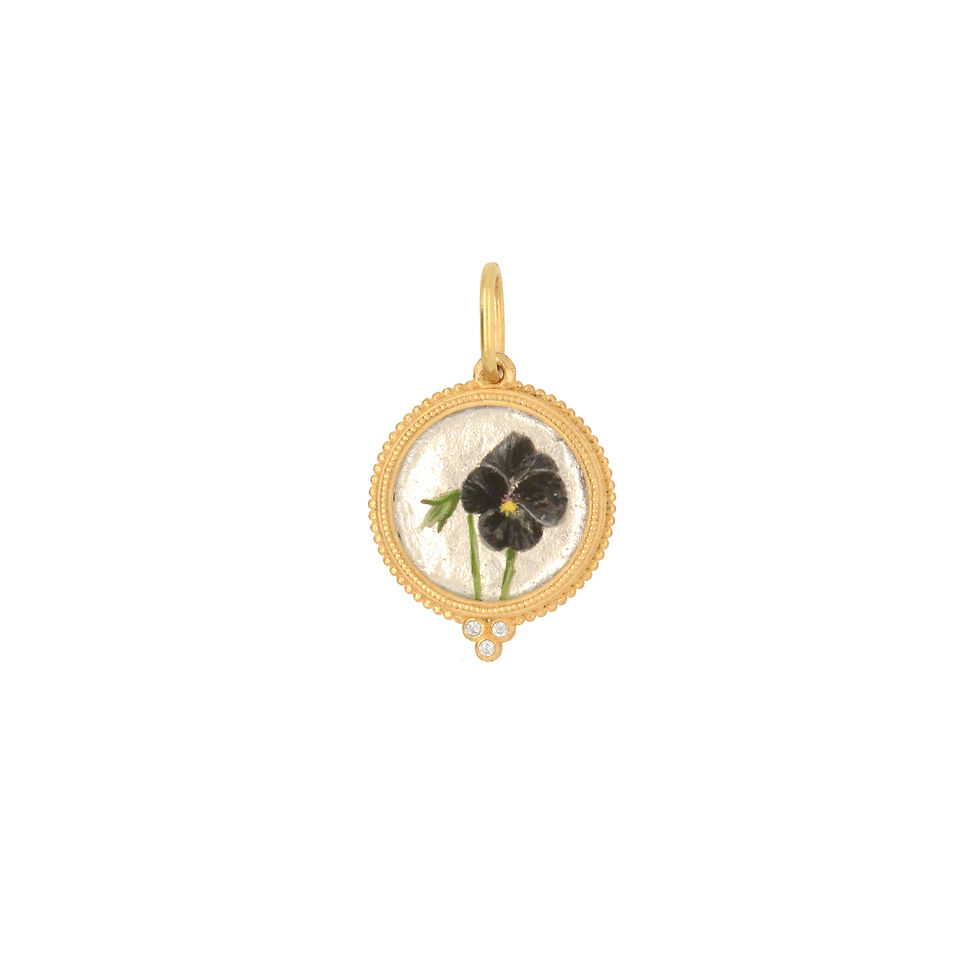 round enamel pansy charm