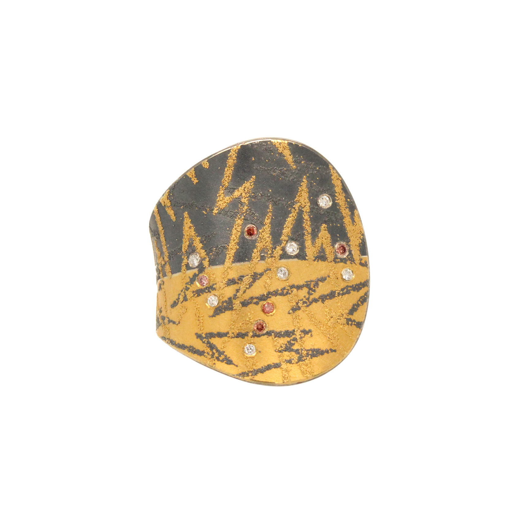 mixed metal and diamond zig zag ring