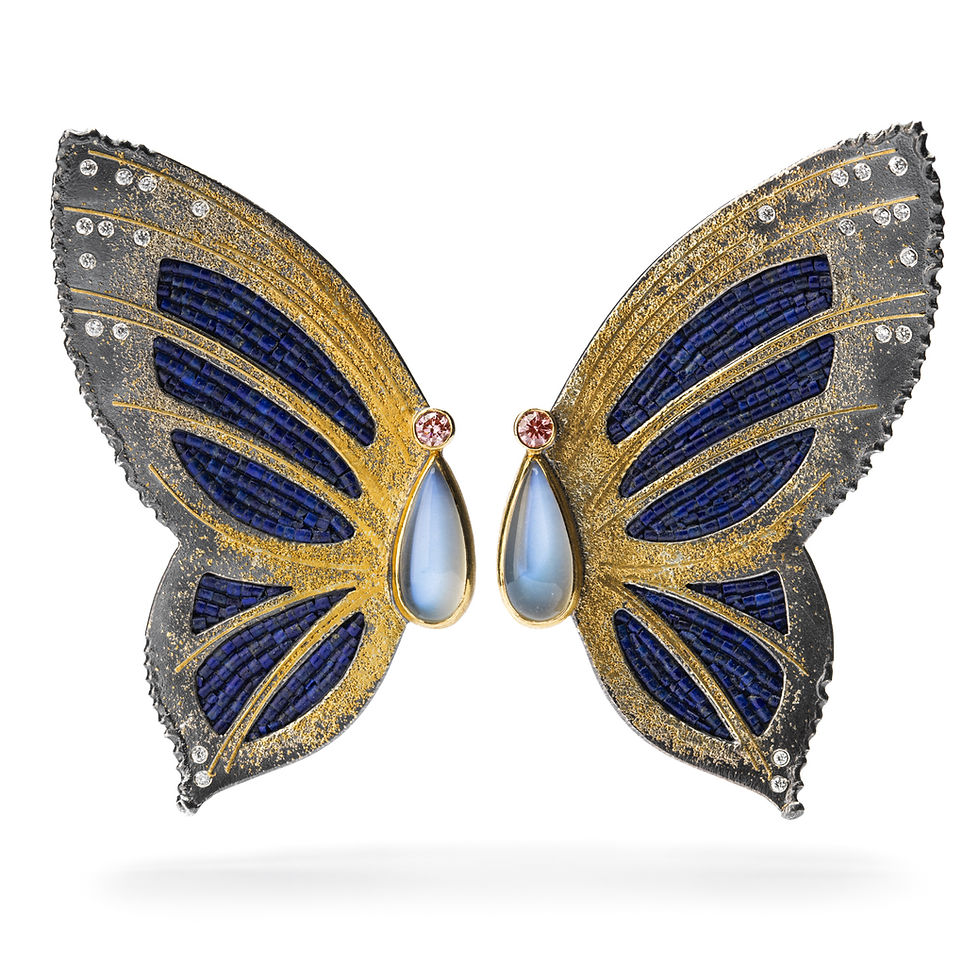 moonstone, lapis and diamond butterfly earrings