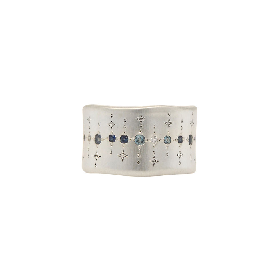 blue sapphire 'single organic' wide silver band