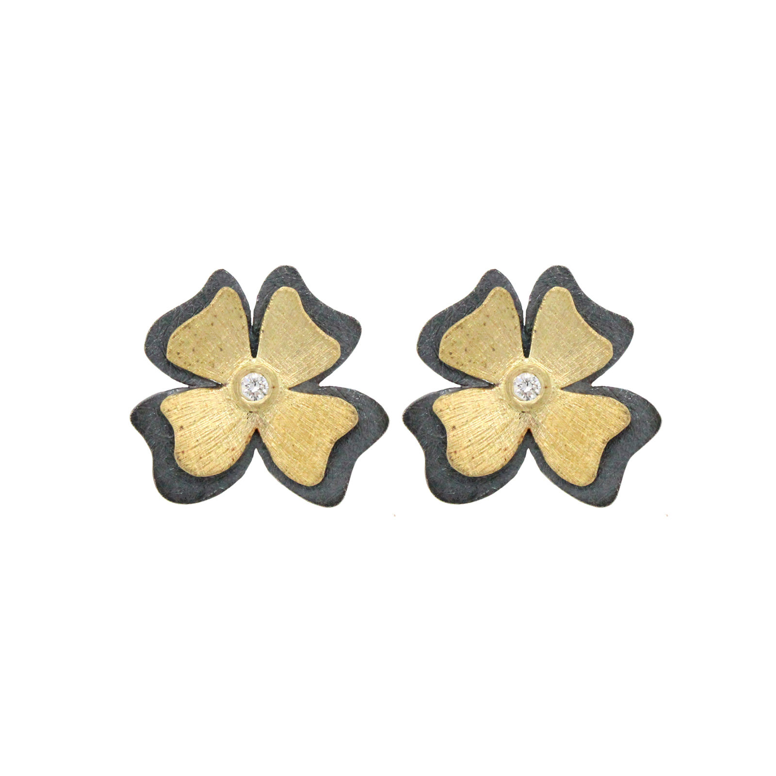 mixed metal and diamond flower earrings