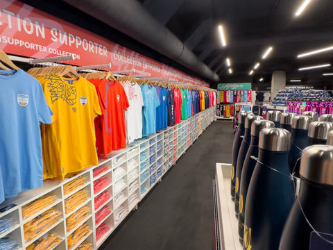 Rugby World Cup t-shirts hung up in official store