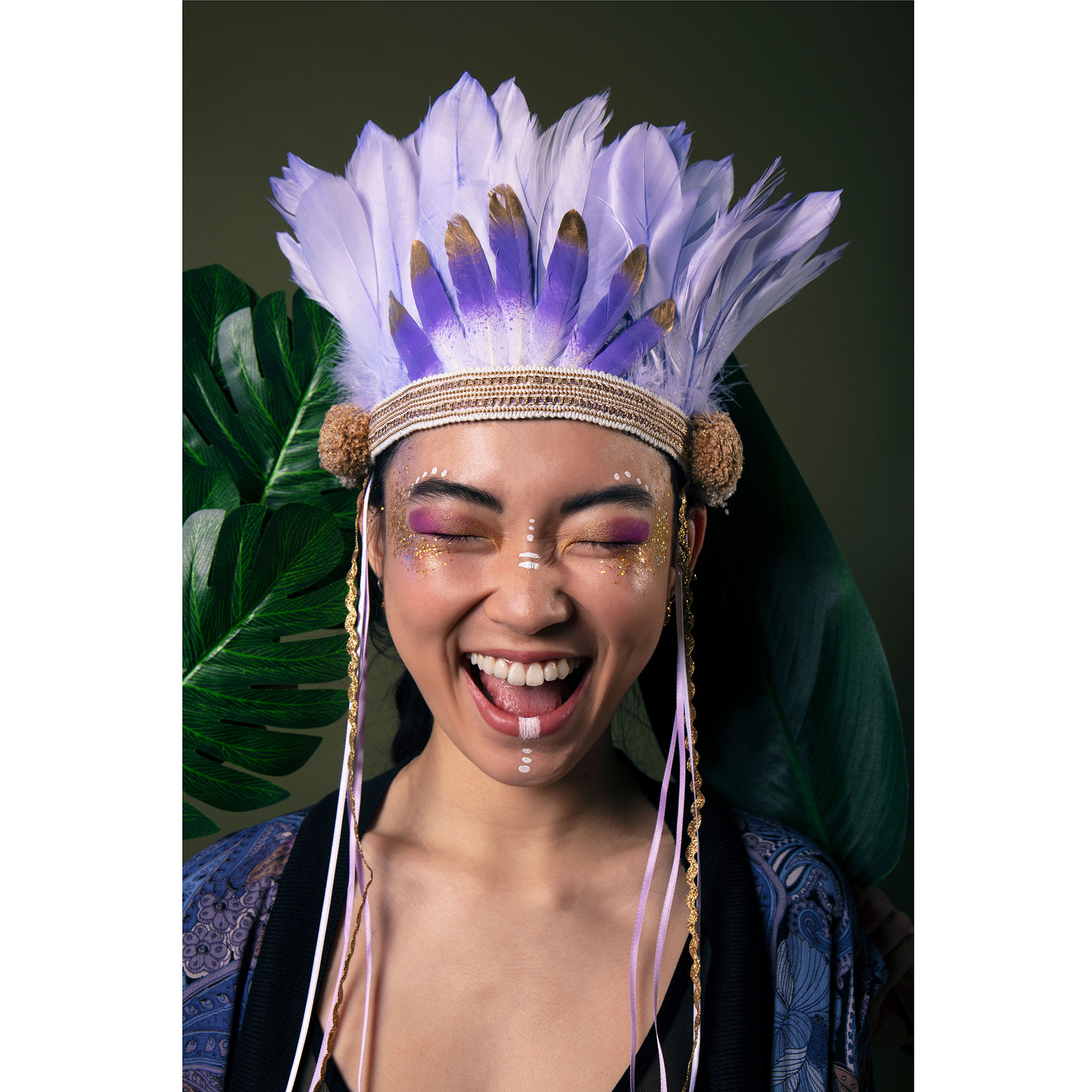 Lilac Gold Feather Headdress
