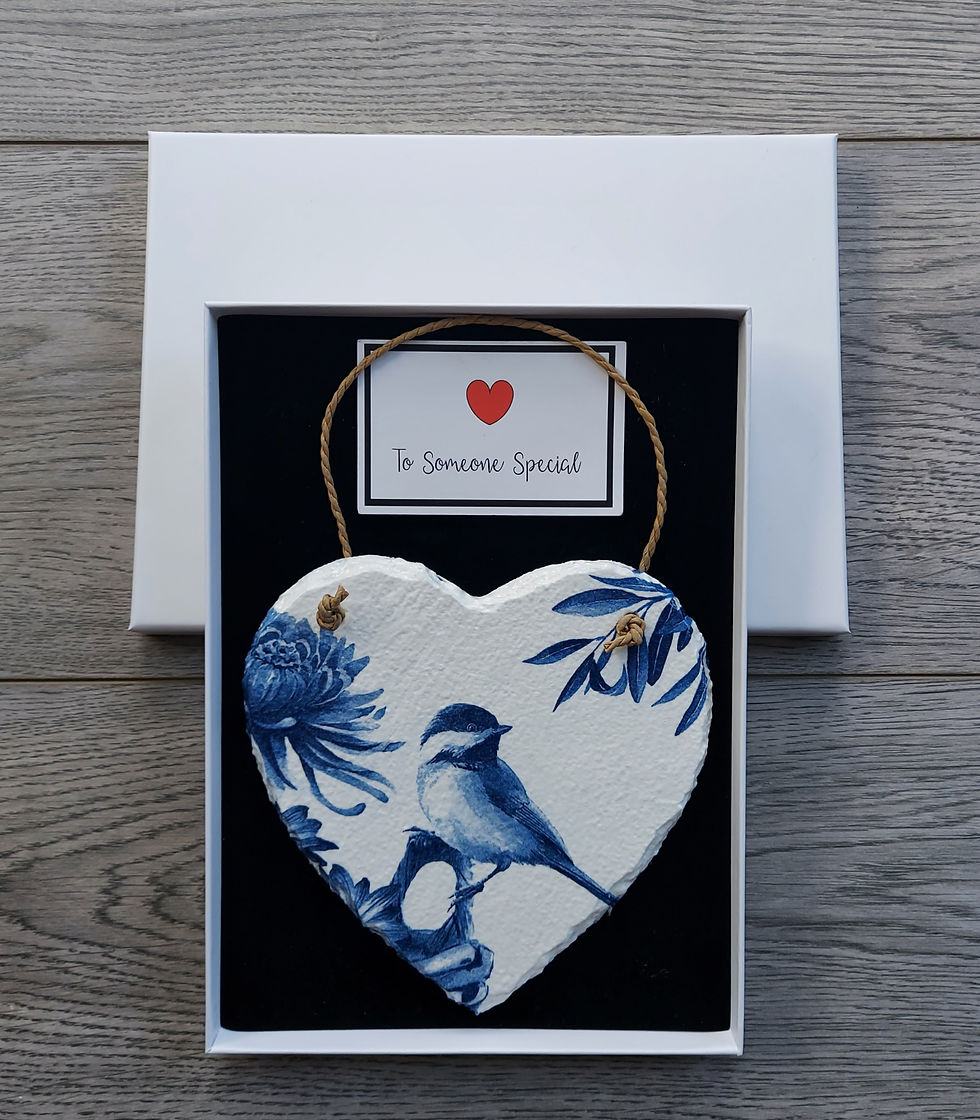 Thumbnail: Blue Bird & Flowers Heart Slate Plaque Wall Hanging