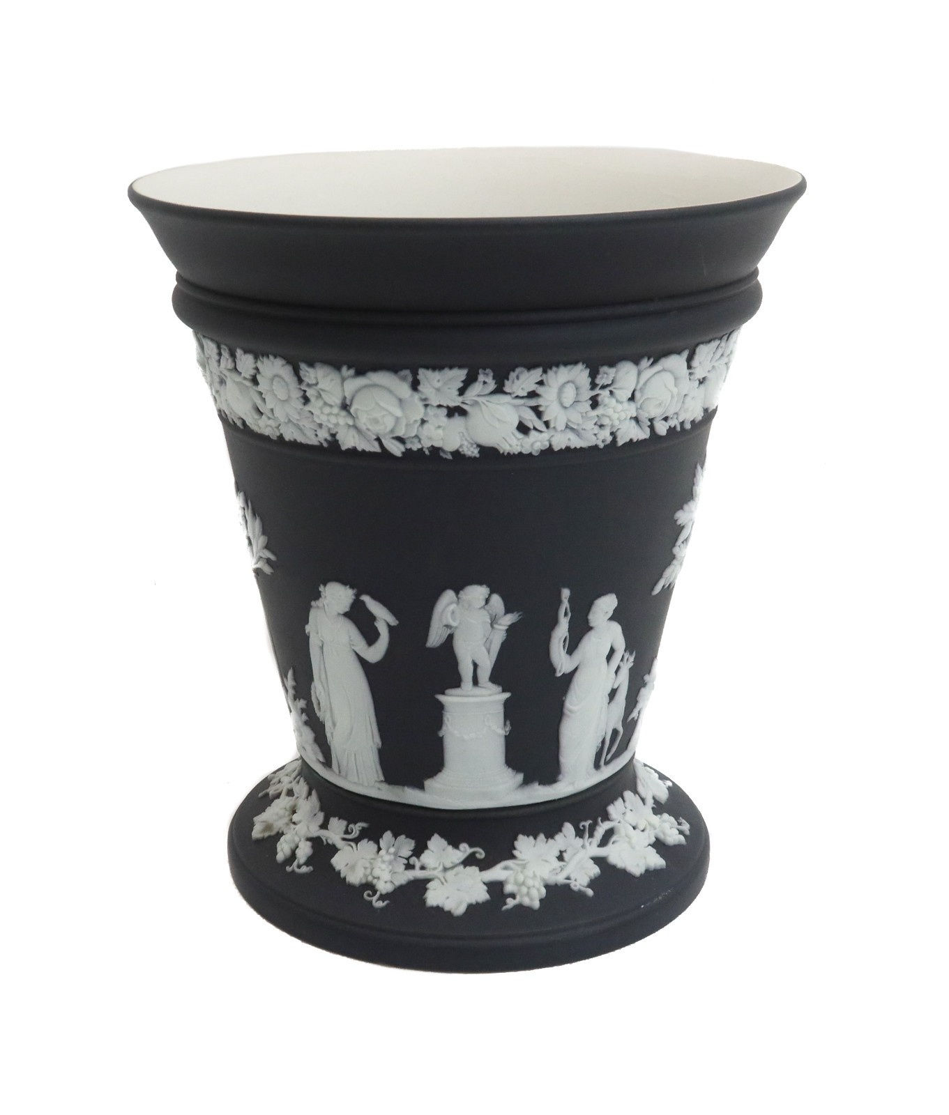 Wedgwood England Black Dipped Jasperware Figural Fluted Vase circa 1920