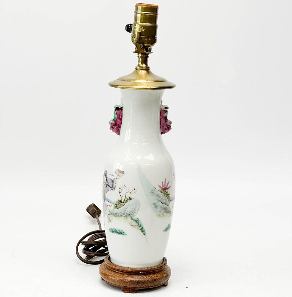 Thumbnail: Chinese Hand Painted Porcelain Vase Mounted as a Lamp Figures