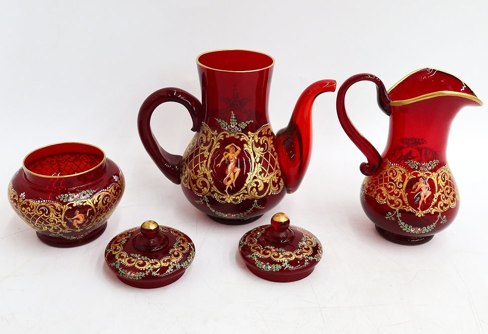 Thumbnail: Venetian Murano Cranberry Red Art Glass Coffee Service for 6 by G Sent