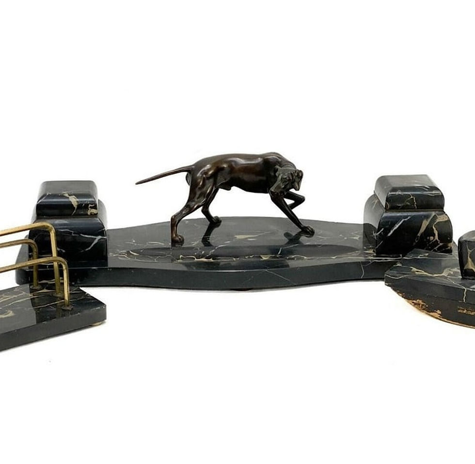 Continental Art Deco Bronze and Black Portor Marble Desk Set, circa 1925