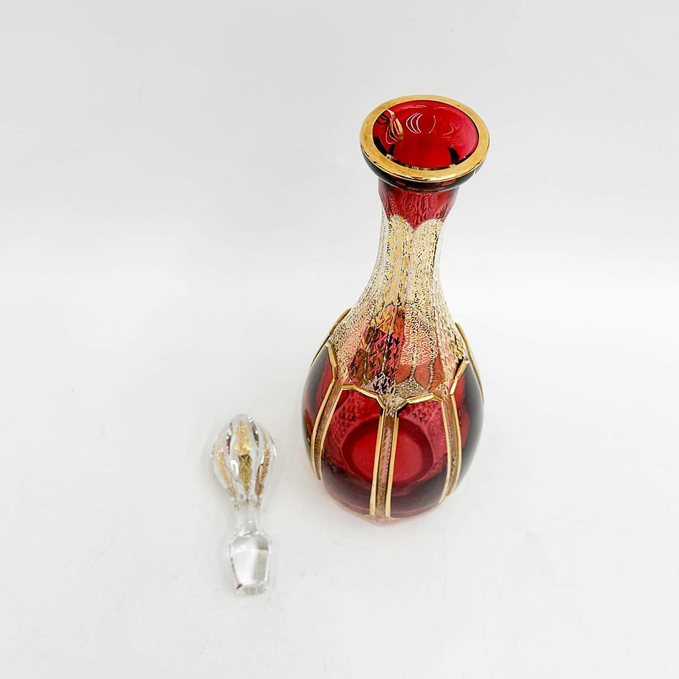 Thumbnail: Moser Cranberry Red Glass Decanter Gilt Accents 20th cen