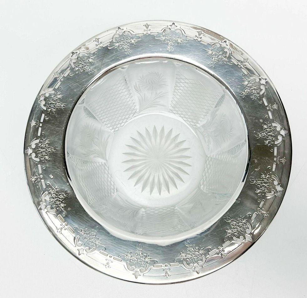 Thumbnail: Meriden Brittania Co. American Sterling Silver Mounted Etched Glass Bowl c. 1897